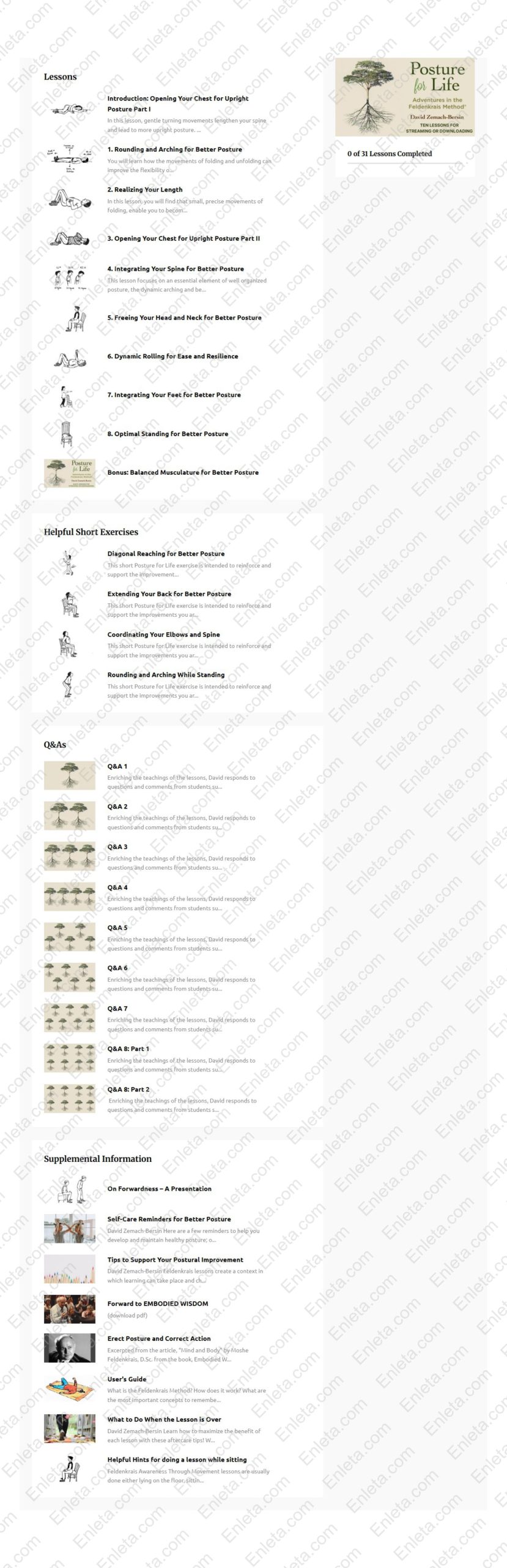 Posture for Life: Online Feldenkrais for Healthy Posture by David Zemach-Bersin Online Feldenkrais Posture Training