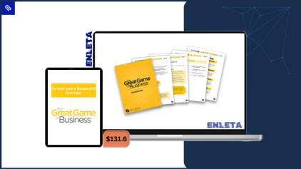 Employees collaborating and tracking results through Great Game scoreboards.