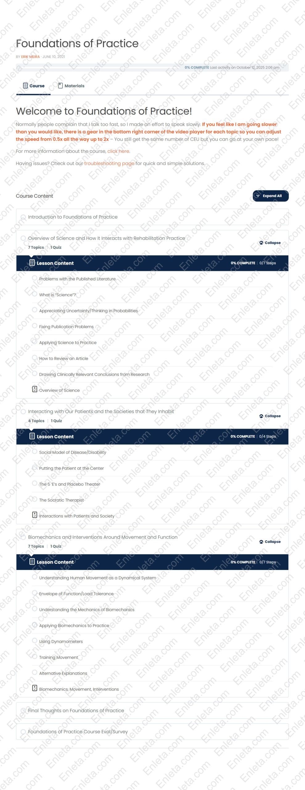 Foundations of Practice – Evidence-Based Rehabilitation by Erik Meira Physical Therapy and Movement Science Program