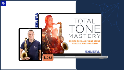 Saxophonist practicing overtones and vocal-tract exercises from the Total Tone Mastery Bundle to build a rich, consistent tone.